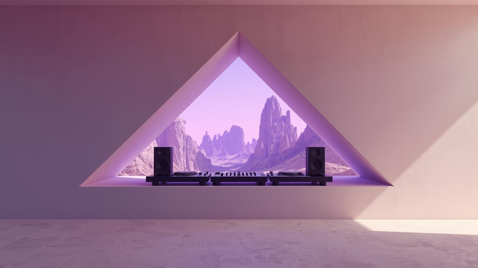 A minimalist and clean photography style, with a minimalist composition, ample negative space, and soft, muted tones. The uncluttered scene focuses on form and purple light, with a vibrant and dyna